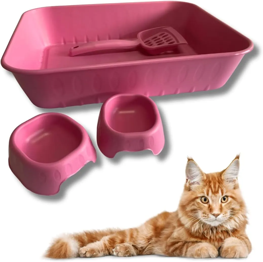 Caixa de Areia Para Gatos Bandeja Para Gato Silica Granulado Tamanho (43x33x10cm) Com Pá Higiênica - Petmaxx (Rosa)